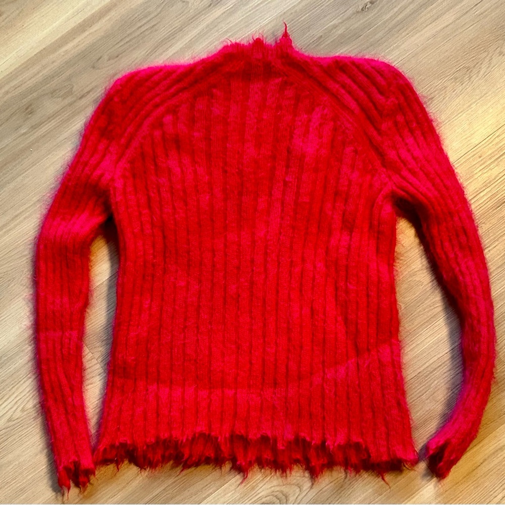 IRO Mohair Wool Sweater M Pink Fringed Hem Fuzzy Feminine Luxury Old Money - Picture 10 of 12